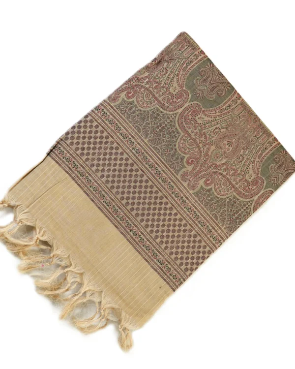 341 PURE COTTON SAREES - Sand Beige with Olive Green, Maroon & Black