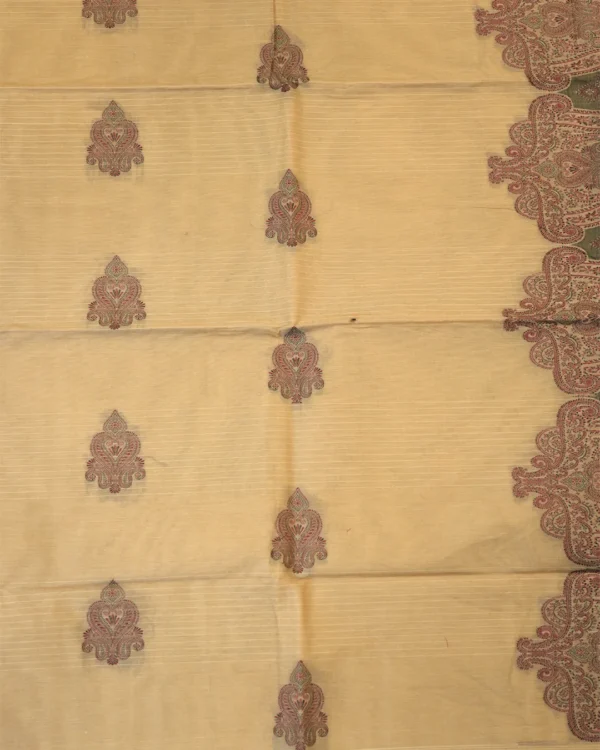342 PURE COTTON SAREES - Sand Beige with Olive Green, Maroon & Black