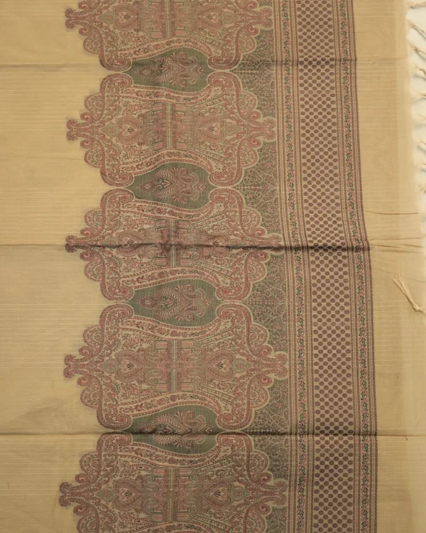 343 PURE COTTON SAREES - Sand Beige with Olive Green, Maroon & Black