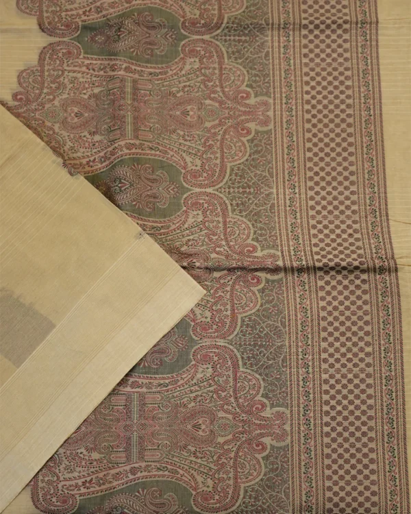 344 PURE COTTON SAREES - Sand Beige with Olive Green, Maroon & Black