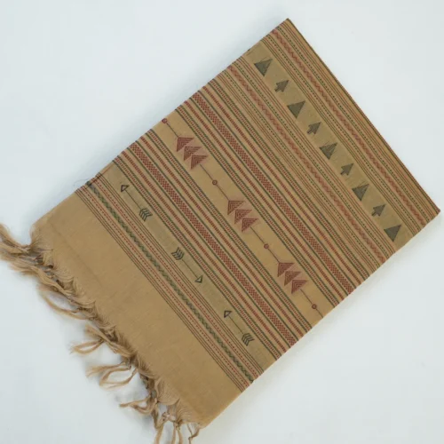 PURE COTTON SAREES - Sandalwood Beige with Maroon, Olive Green & Black
