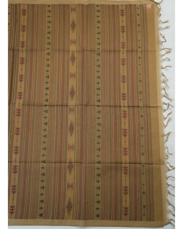 347 PURE COTTON SAREES - Sandalwood Beige with Maroon, Olive Green & Black