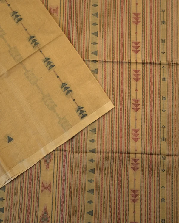 348 PURE COTTON SAREES - Sandalwood Beige with Maroon, Olive Green & Black