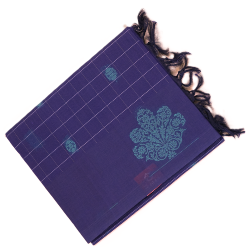 PURE COTTON SAREE - Royal Violet with Teal Blue