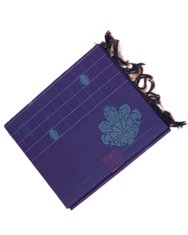PURE COTTON SAREE - Royal Violet with Teal Blue