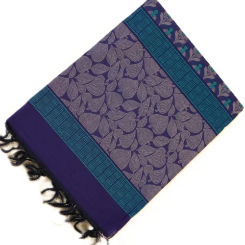 PURE COTTON SAREES - Deep Purple with Lavender, Teal Blue & Sea Green