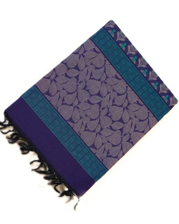 PURE COTTON SAREES - Deep Purple with Lavender, Teal Blue & Sea Green