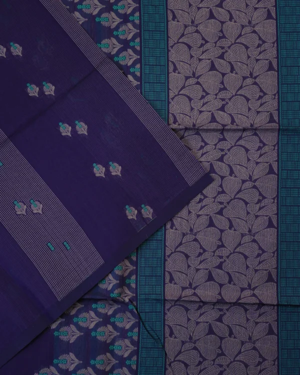 PURE COTTON SAREES - Deep Purple with Lavender, Teal Blue & Sea Green
