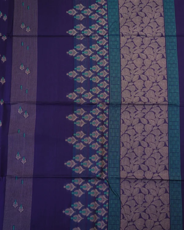 PURE COTTON SAREES - Deep Purple with Lavender, Teal Blue & Sea Green