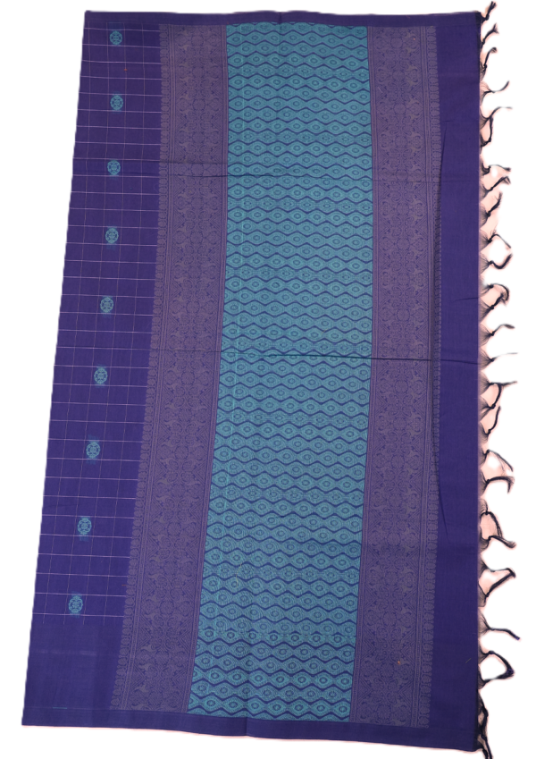 PURE COTTON SAREE - Royal Violet with Teal Blue