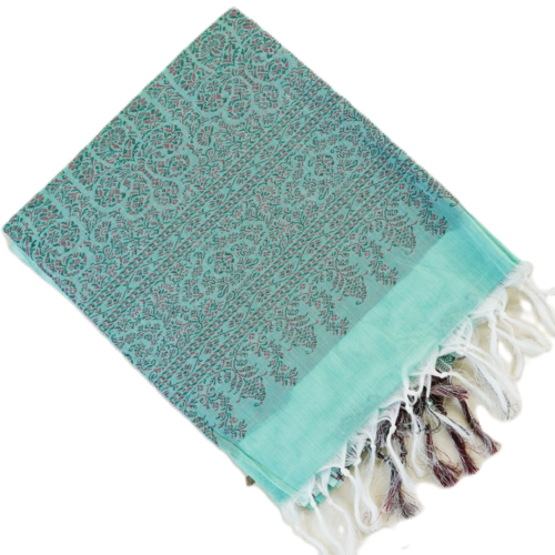 PURE COTTON SAREES - Aqua Mint Green with Teal & Maroon Accents