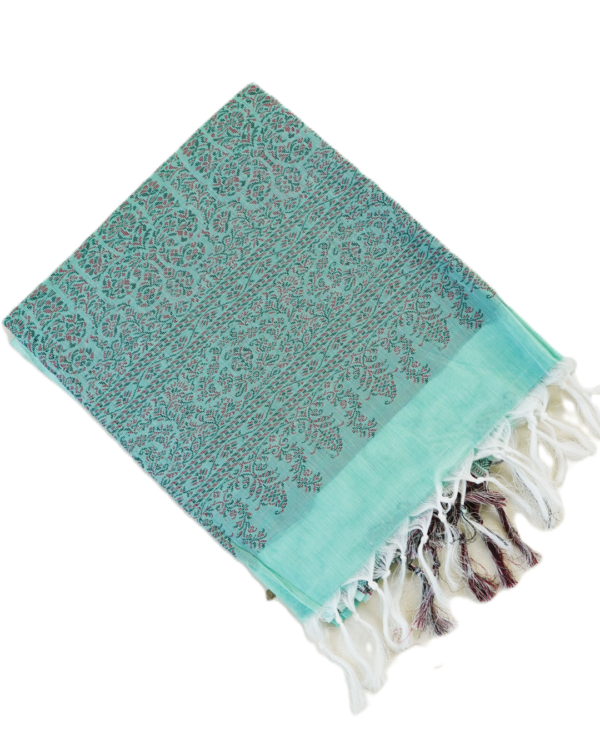 PURE COTTON SAREES - Aqua Mint Green with Teal & Maroon Accents
