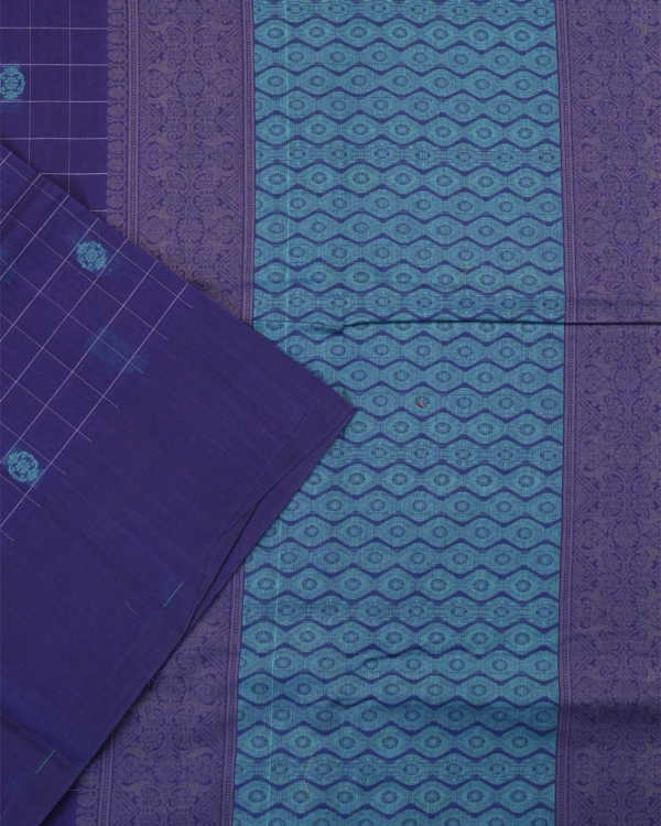PURE COTTON SAREE - Royal Violet with Teal Blue