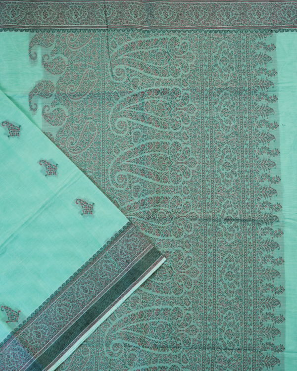 PURE COTTON SAREES - Aqua Mint Green with Teal & Maroon Accents
