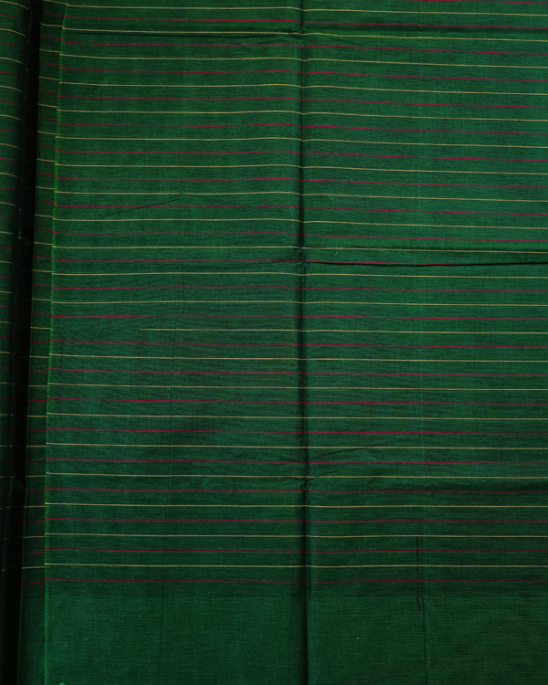 PURE COTTON SAREES -  Deep Forest Green with Lime Green & Magenta Accents