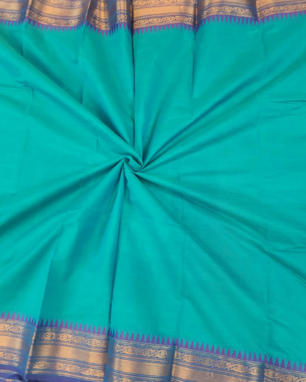 ..4 CHETTINAD COTTON SAREES - Peacock Teal with Royal Blue and Antique Gold