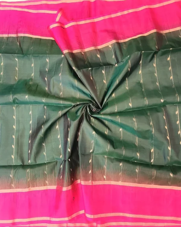 SOFT SILK SAREE - Dark Bottle Green with Magenta Pink Contrast