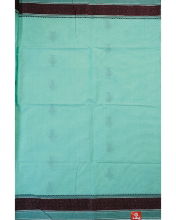 PURE COTTON SAREES - Aqua Mint Green with Teal & Maroon Accents