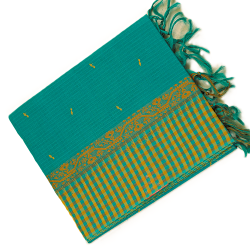 PURE COTTON SAREES - Teal Green