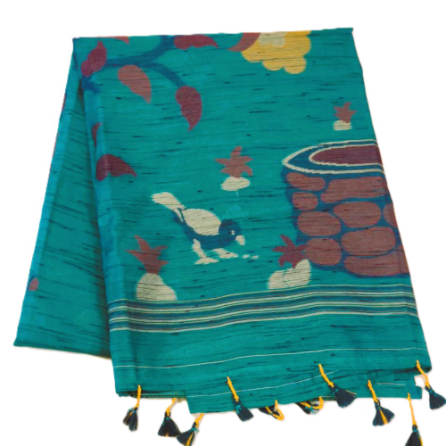 PURE COTTON SAREE - Teal Green