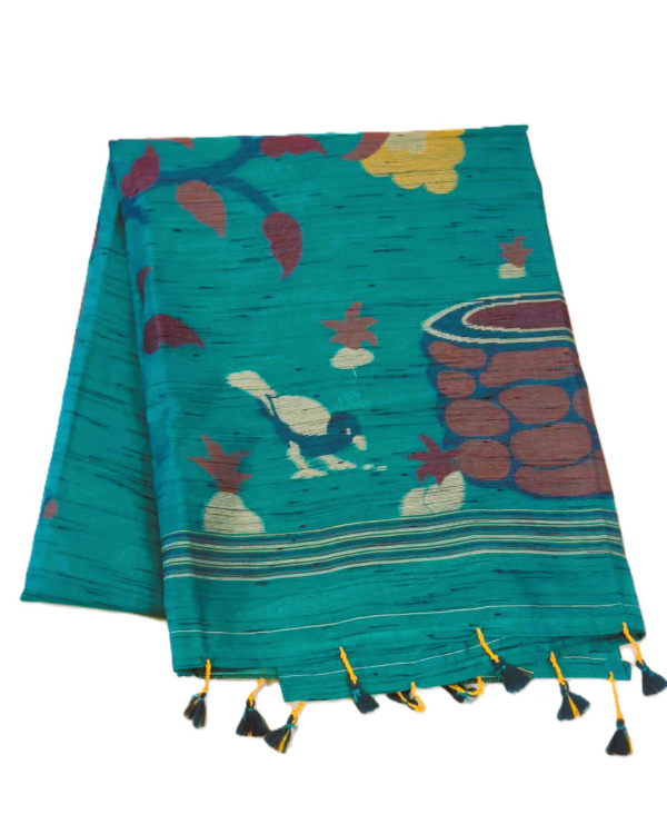PURE COTTON SAREE - Teal Green