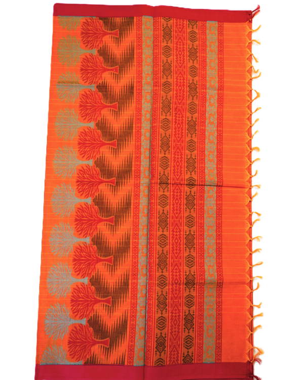 PURE COTTON SAREES - Bright Orange with Rani Pink