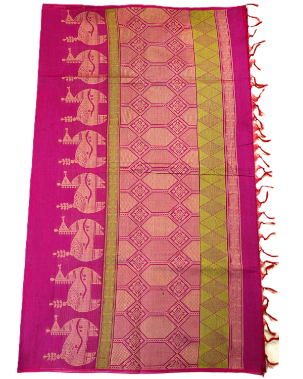 52 PURE COTTON SAREE - Rani Pink