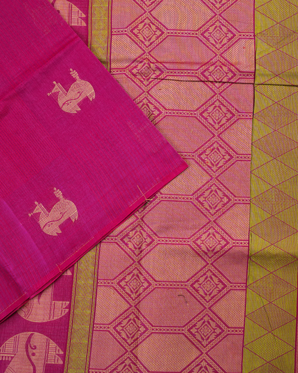53 PURE COTTON SAREE - Rani Pink