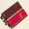 PURE COTTON SAREE - Magenta Pink with Wine Purple, Antique Gold & Green