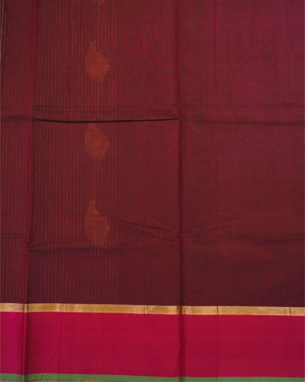 PURE COTTON SAREE - Magenta Pink with Wine Purple, Antique Gold & Green