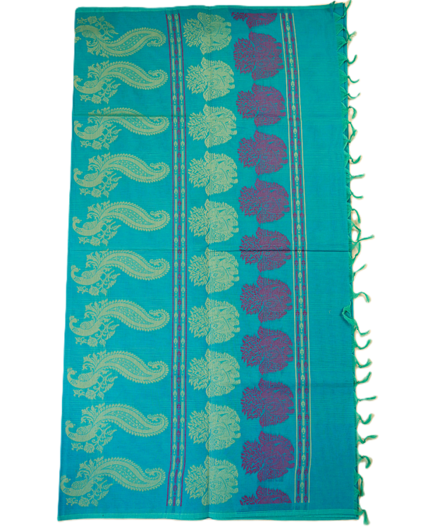 PURE COTTON SAREES - Peacock Blue with Multicolour Floral