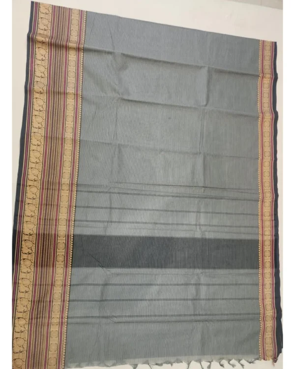 CHETTINAD COTTON SAREES  - Charcoal Grey with Black, Antique Gold & Magenta Pink
