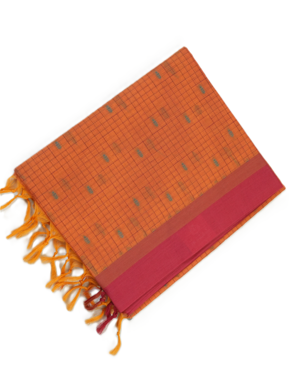 PURE COTTON SAREE - Burnt Orange with Rani Pink & Teal Green