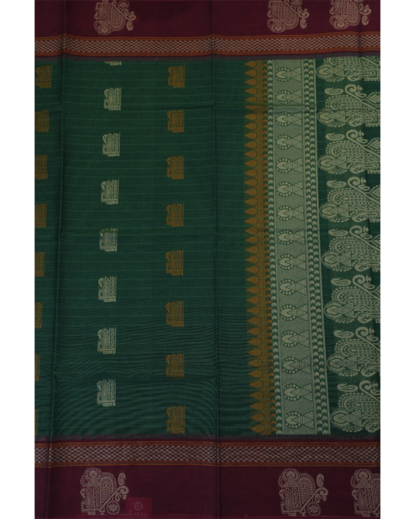 PURE COTTON SAREE - Deep Bottle Green with Wine Maroon