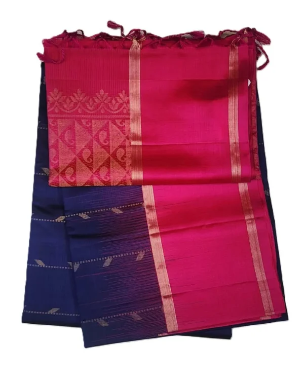 SOFT SILK SAREE - Magenta Pink with Navy Blue Contrast