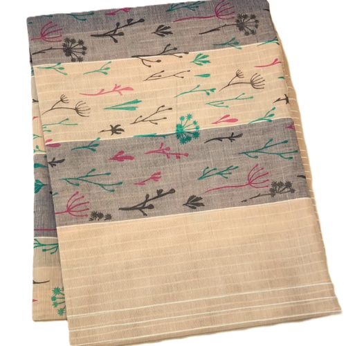 COTTON SAREES -  Sand Beige with Grey and Multicolour Floral Print