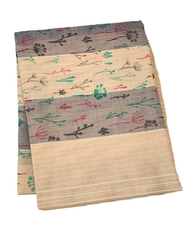 ..6 COTTON SAREES - Sand Beige with Grey and Multicolour Floral Print