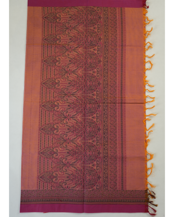 PURE COTTON SAREES - Dusty Orange with Magenta & Black