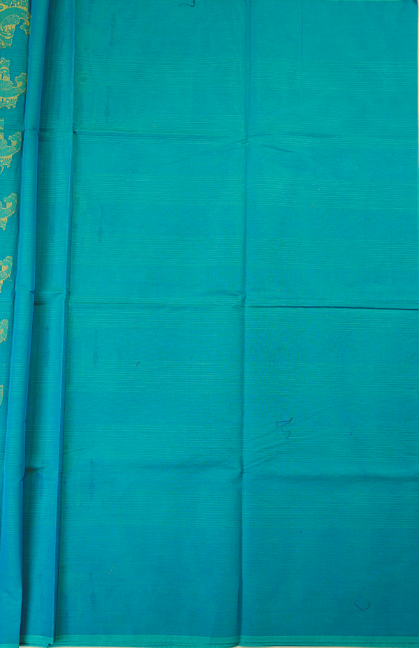 PURE COTTON SAREES - Peacock Blue with Multicolour Floral