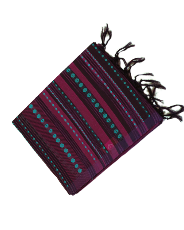 63 PURE COTTON SAREE - Wine Purple with Turquoise Blue & Magenta