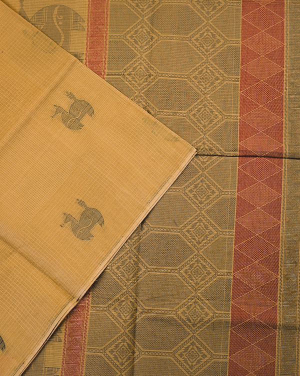 69 PURE COTTON SAREE - Mustard Sandalwood