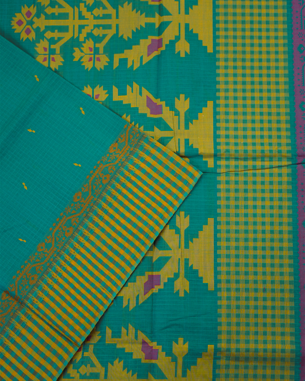 PURE COTTON SAREES - Teal Green