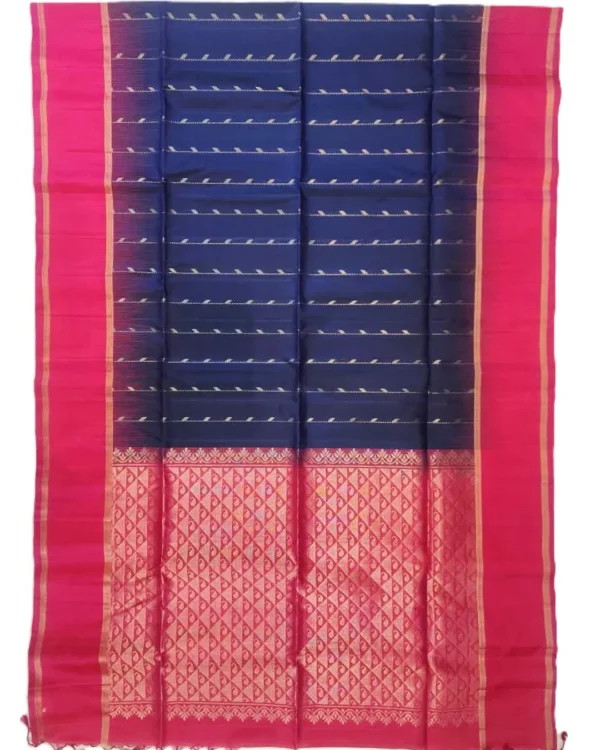 SOFT SILK SAREE - Magenta Pink with Navy Blue Contrast