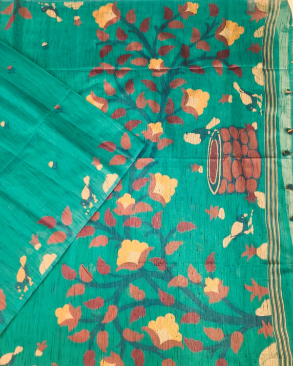 PURE COTTON SAREE - Teal Green