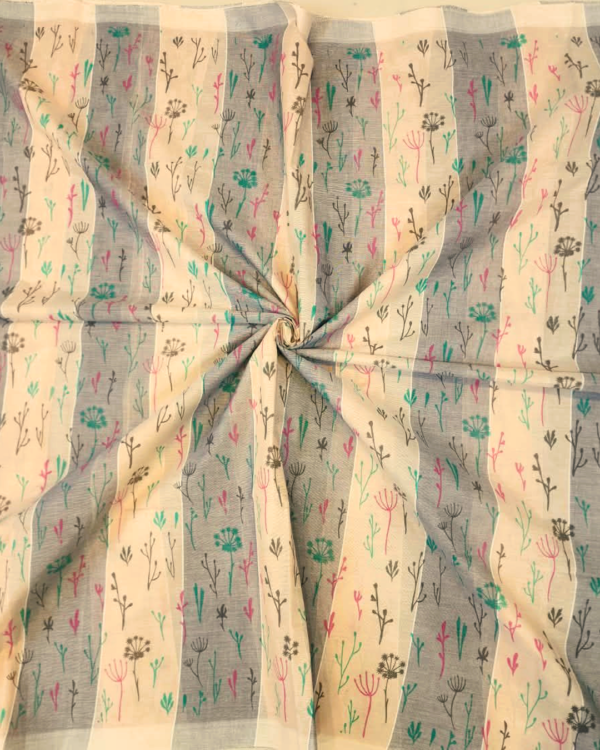 ..7 COTTON SAREES - Sand Beige with Grey and Multicolour Floral Print