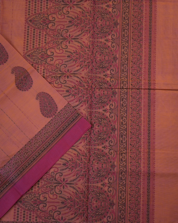 PURE COTTON SAREES - Dusty Orange with Magenta & Black
