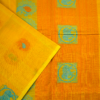 PURE COTTON SAREE - Bright Turmeric Yellow with Turquoise Blue & Orange