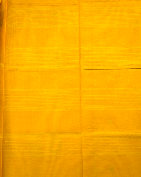 PURE COTTON SAREE - Bright Turmeric Yellow with Turquoise Blue & Orange