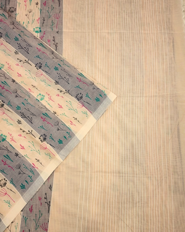 ..8 COTTON SAREES - Sand Beige with Grey and Multicolour Floral Print