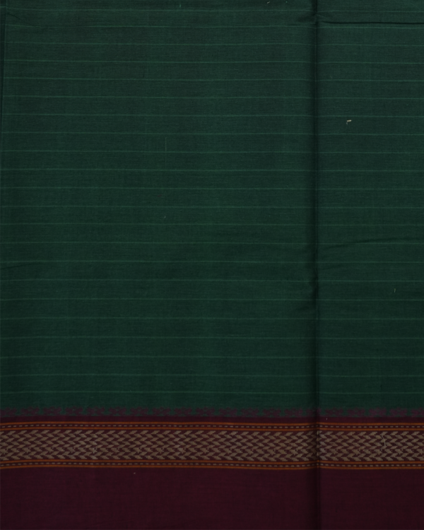 PURE COTTON SAREE - Deep Bottle Green with Wine Maroon